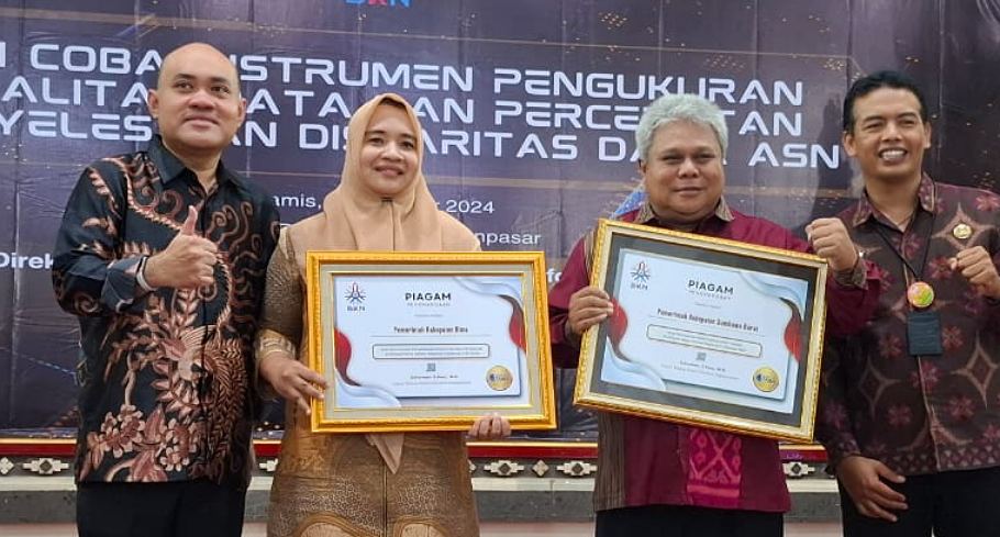 Tangani Disparitas Data, BKD Kabupaten Bima Terima Penghargaan BKN